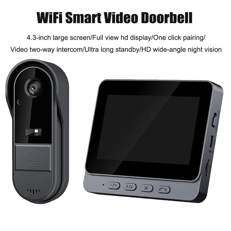 Schermo IPS da 4.3 '' Citofono senza fili Campanello Telecamera Smart HD Visione notturna Audio bidirezionale Video di sicurezza domestica impermeabile Campanello per occhi
