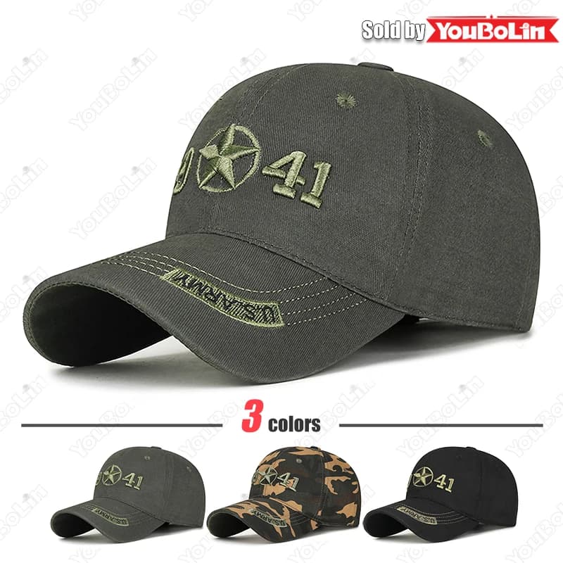 Military Style 1941 Embroidered Baseball Cap Sun Hat Trucker Hat- Adjustable Army Dad Hat for Men, Vintage Tactical Design
