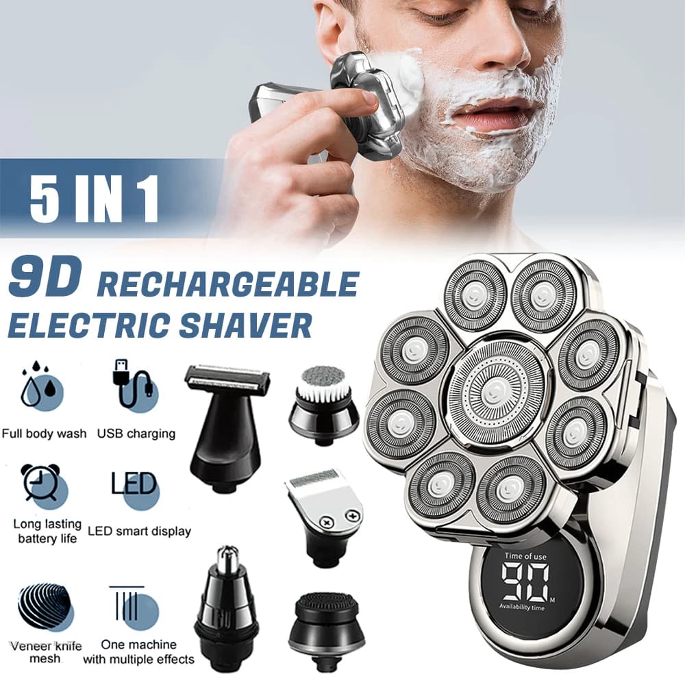 Uomini 9D Galleggiante Uomini Rasoio Elettrico Bagnato Secco Barba Tagliacapelli Rasoio Elettrico Ricaricabile Testa Calva Macchina Da Barba Display LCD