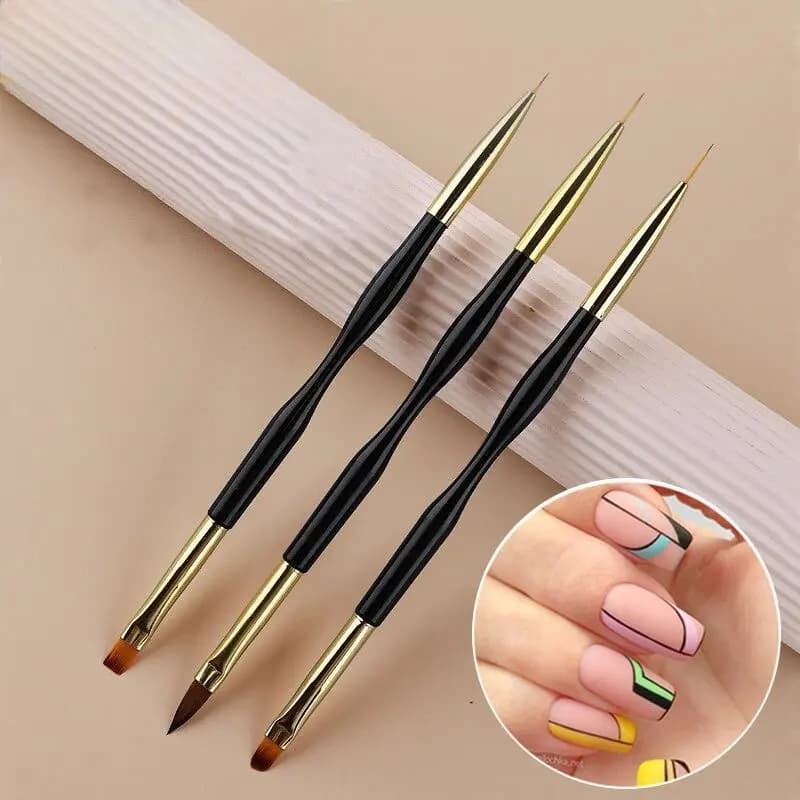 Set di 3 Pennelli per Nail Art a Doppia Punta, Pennelli per Disegno Fine e Decorazione, Strumenti per Unghie