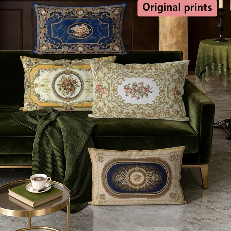 Vintage Floral Luxury Throw Pillow Covers Suitable For Sofa Bedroom Car Pillow Cover Cushion Rectangular Back Cushion