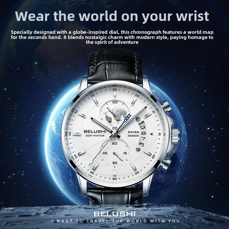 New Fashion Business Three-Hand Chronograph Genuine Leather Luminous Watch with Steel Strap, Stylish Men's Timepiece