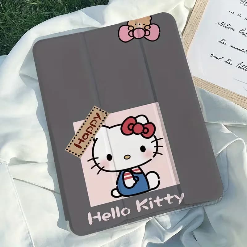 Custodia Protettiva Rigida Trasparente Universale a Tre Ante con Porta Matita per Tablet, Design Anime Carino