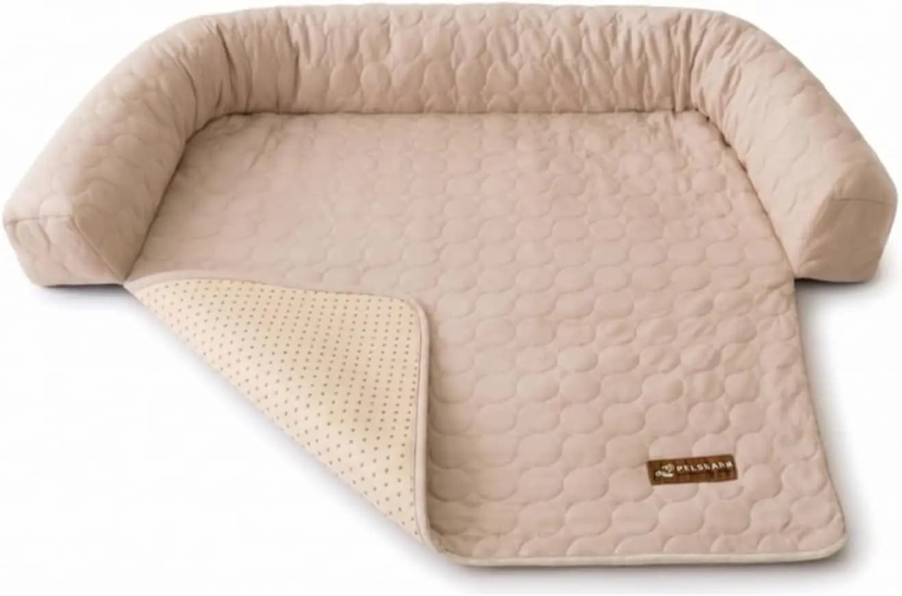 Cooling Dog Bed, Ice Silk Sofa Bed, Non-Slip, Light Beige, XL