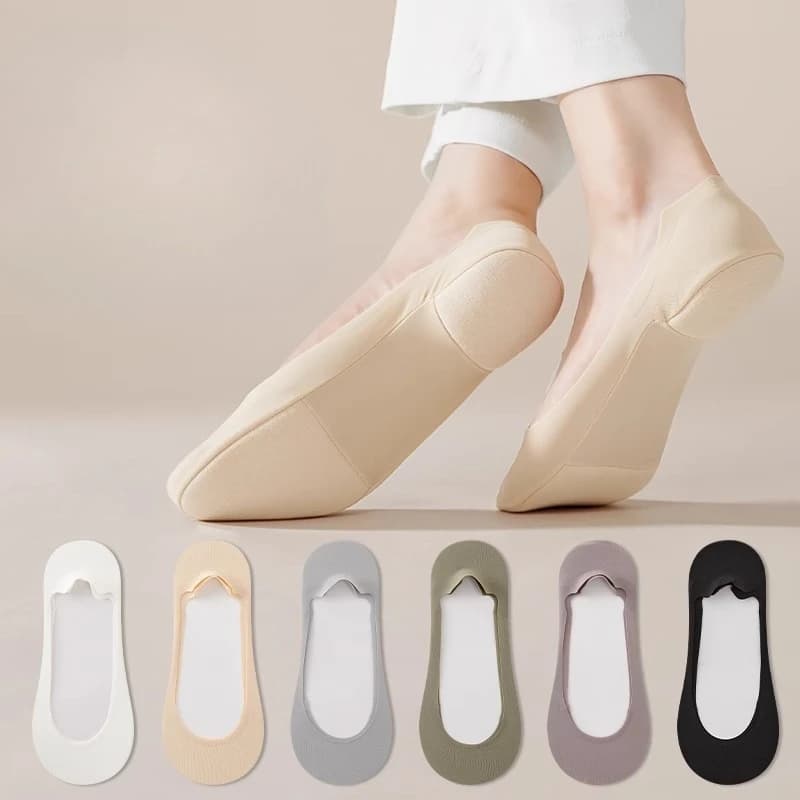 Calzini estivi invisibili No Show Calzini da barca imbottiti in cotone tinta unita con taglio basso per pantofole con calzino antiscivolo in silicone con tacco alto