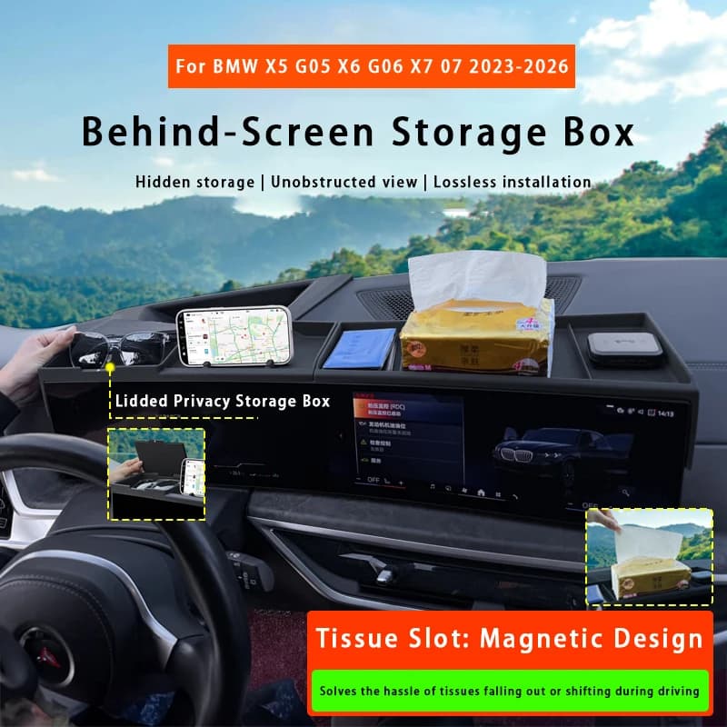 Navigazione di controllo centrale dietro lo schermo scatola di immagazzinaggio per BMW X 5X6 X7 2023+ cruscotto organizzatore vassoio antiscivolo accessori auto