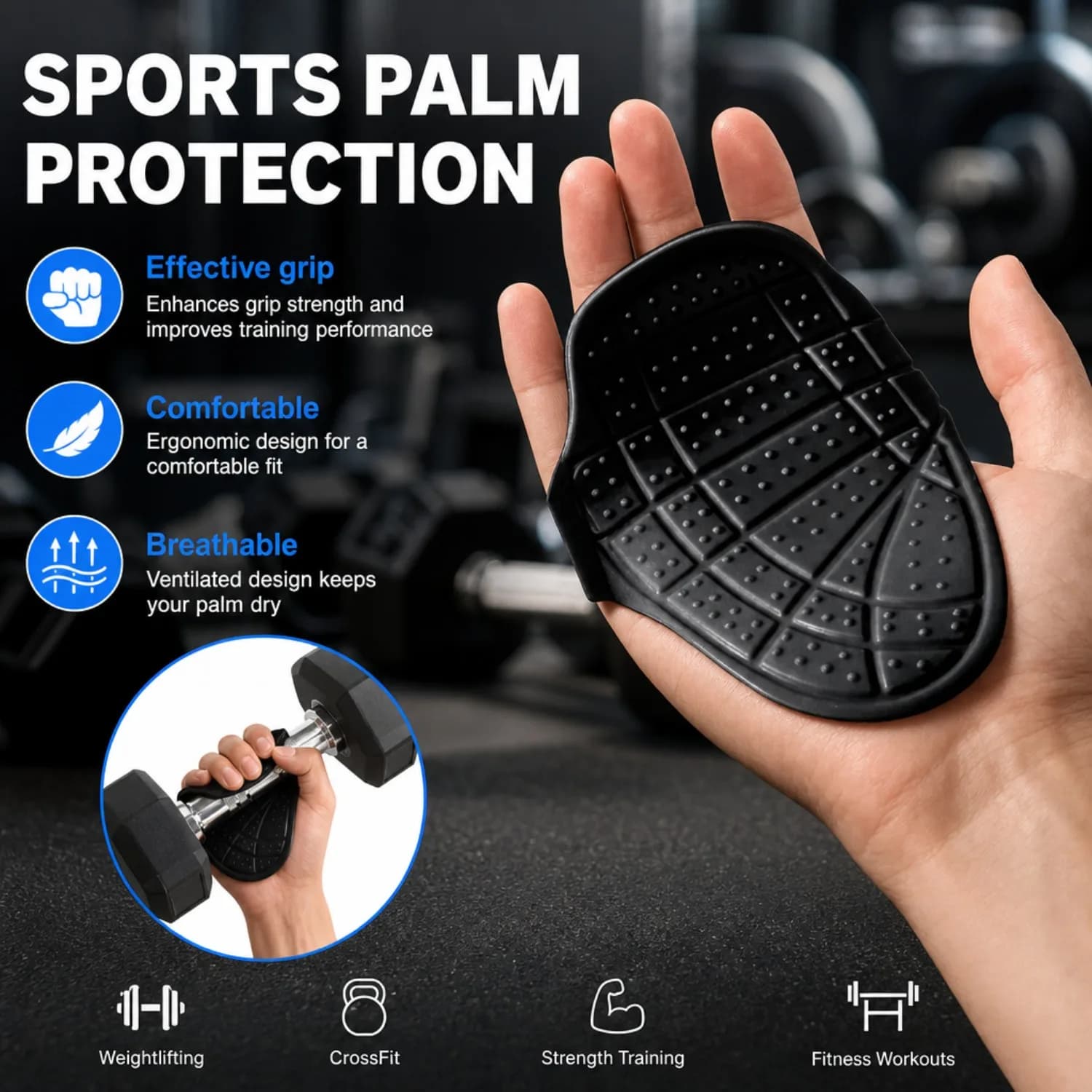 New Silicone Weight Lifting Grip Pads Gloves Non-Slip Palm Protection Hand Grips for Unisex Dumbbell Pull-up Strength Training
