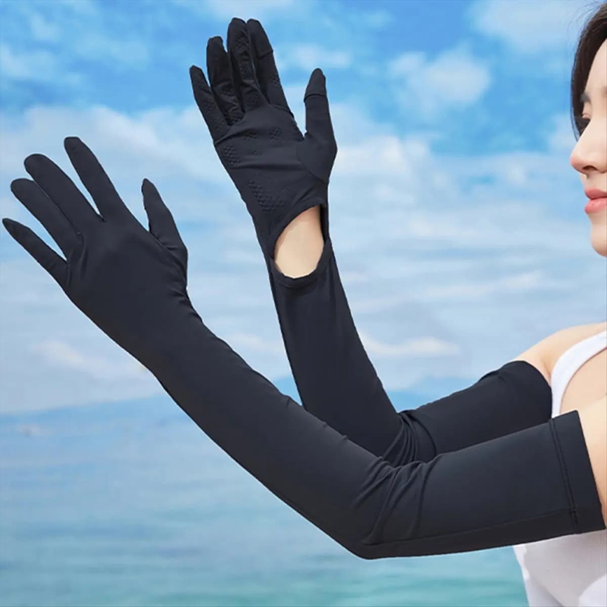 【AUTUMN】 Guanti da donna con protezione solare lunga UV Guanti da guida solare con braccio touchscreen UPF 50+ per sport all'aria aperta Ciclismo Nero