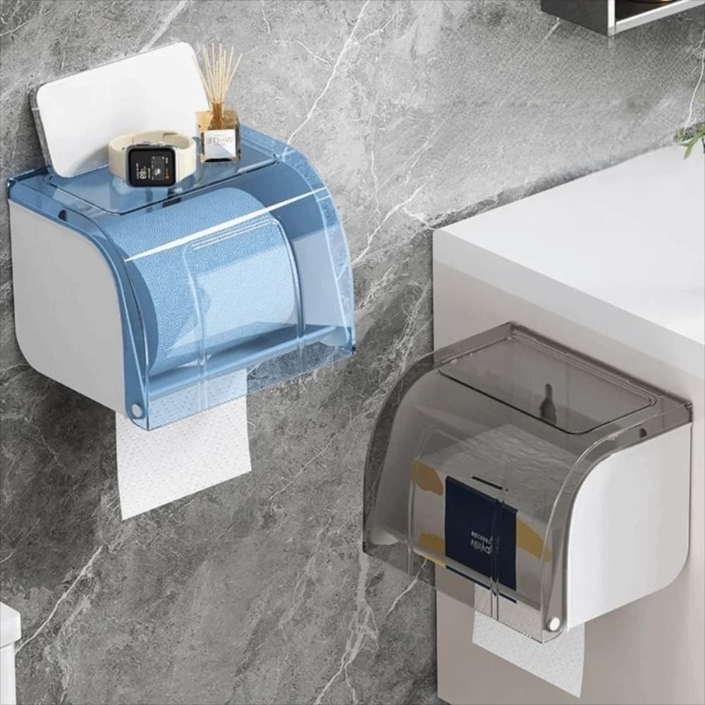 Waterproof Toilet Paper Holder Strong Bearing Capacity Flat Top Bathroom Tissue Box Widen Paper Outlet Clear Cover