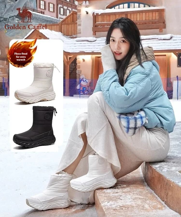Golden Camel Winter Women Hiking Boots High-top Waterproof Ankle Boots Ladies Soft Anti Slip Warm Snow Boot Outdoor Cotton Shoe