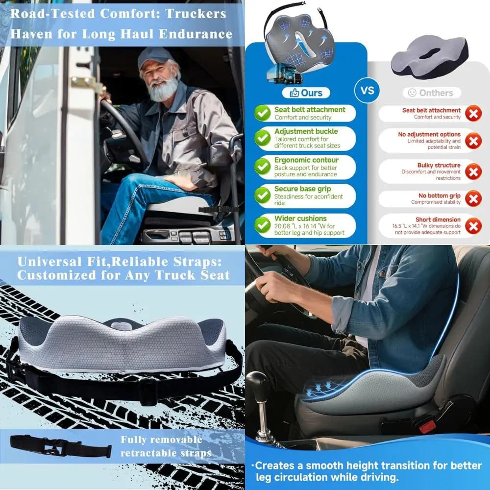 Cuscino per Sedile in Memory Foam Migliorato con Rivestimento Antiscivolo e Lavabile per Camionisti: Supporto Ergonomico per Alleviare il Disagio da Seduta