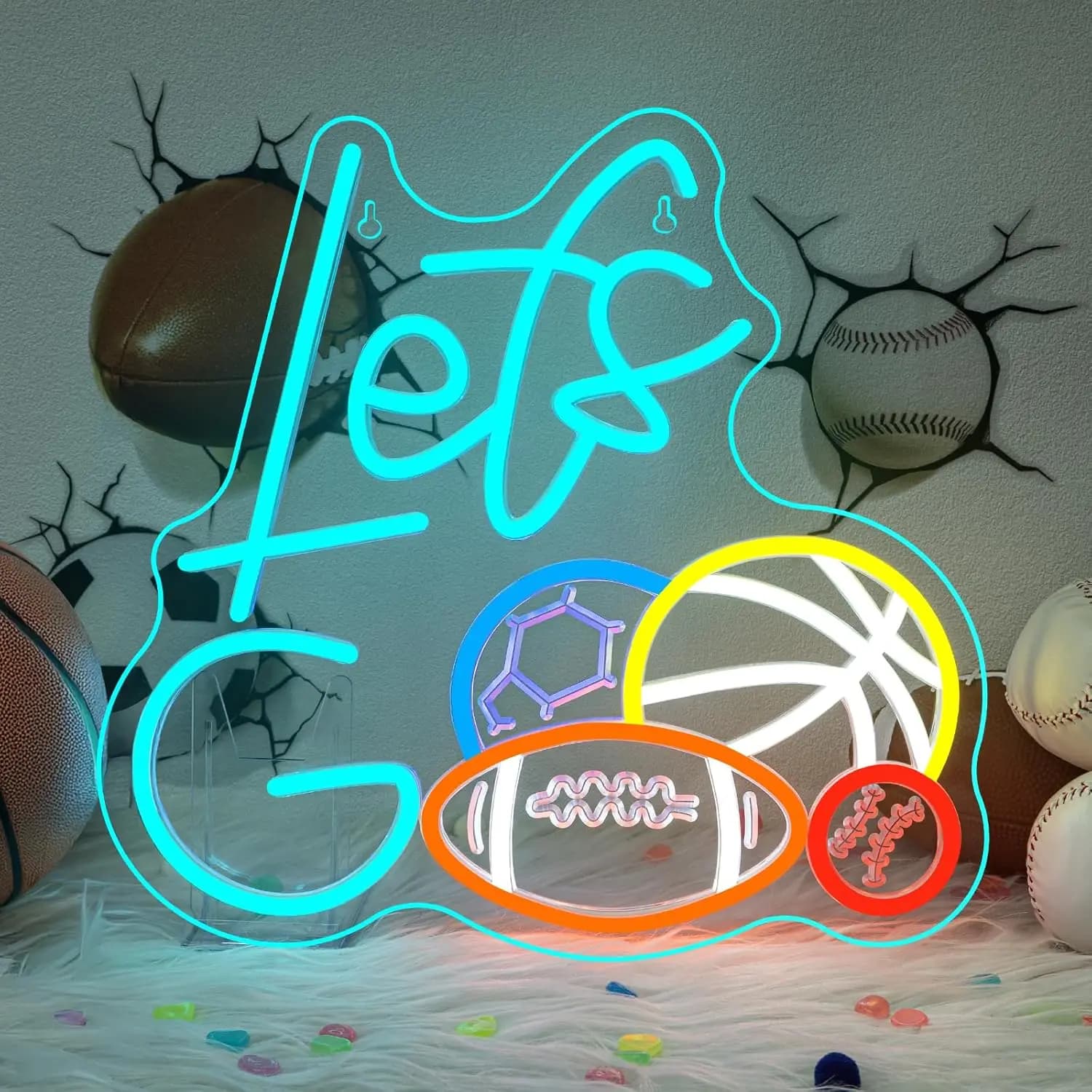 Insegna Luminosa LED Dimmerabile USB 'Let's Go Sports' per Bar Sportivi, Man Cave, Sale Giochi, Palestre, Camere da Letto, Garage, Feste, Eventi, Decorazioni per la Casa