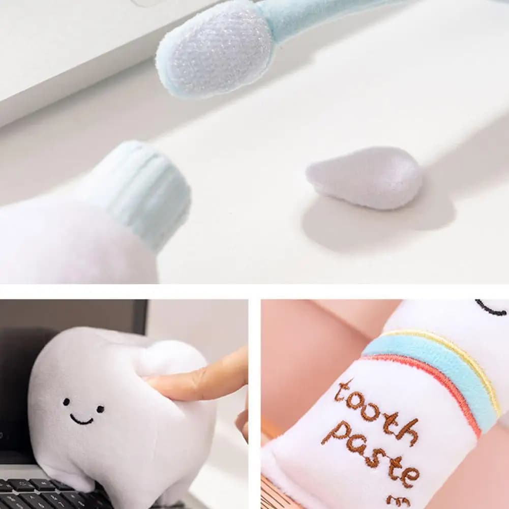 Giocattolo di peluche a forma di spazzolino e dentifricio per bambini, simpatico pupazzo educativo per l'apprendimento dell'igiene orale