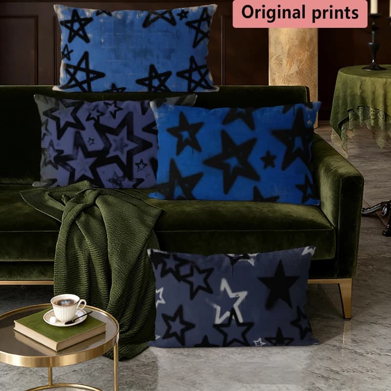 Gothic Grunge Star Print Lumbar Pillowcase Suitable For Sofa Bedroom Car Pillow Cover Cushion Rectangular Back Cushion