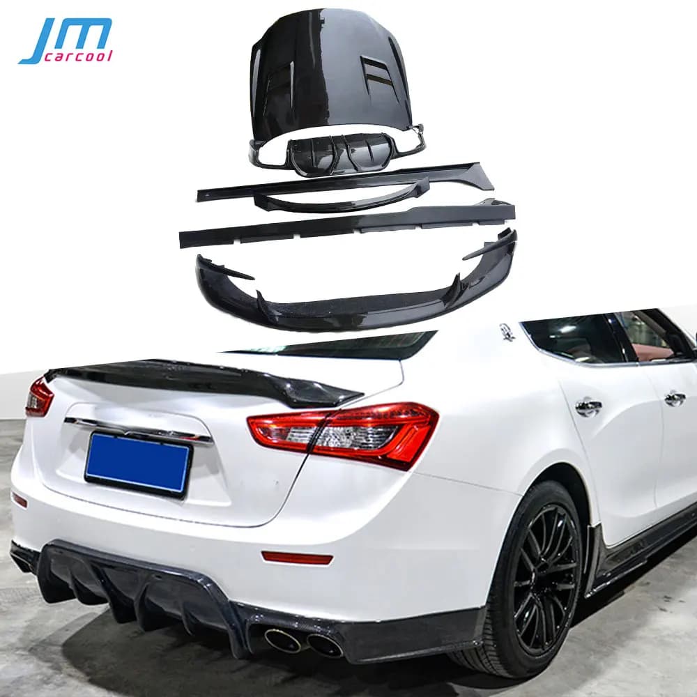 Front Rear Lip Diffuser Spoiler Bumper Guard Side Skirts Engine Hood for Maserati Ghibli Q4 2014-2017 Real Carbon Fiber