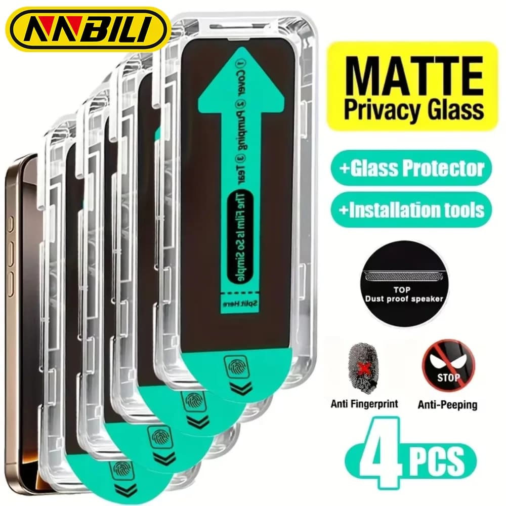 NNBILI 4 pezzi di vetro temperato anti-peeping opaco per iPhone 17 16 15 13 12 11 Pro Max 17Air XR XS MAX pellicola proteggi schermo privacy