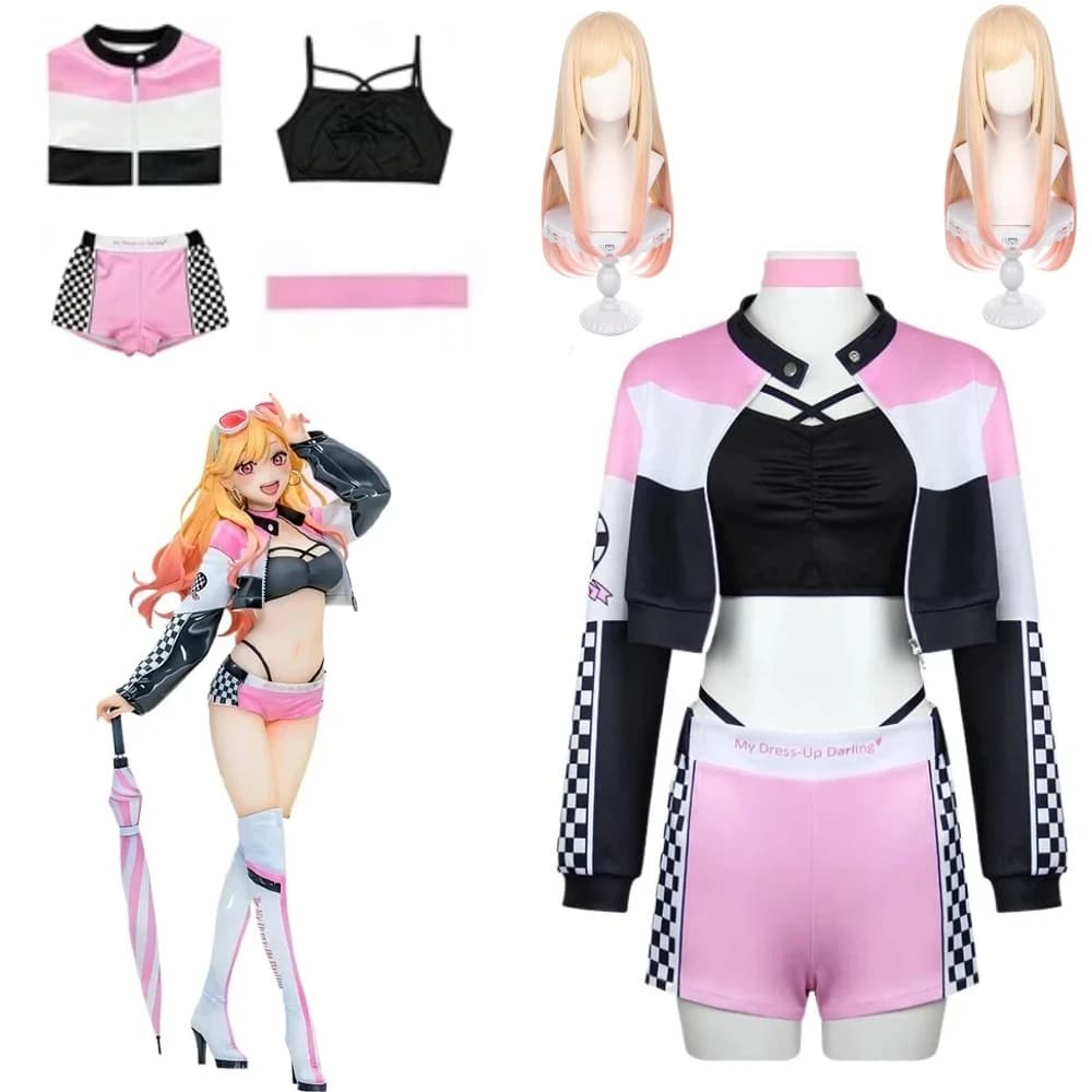 Anime Marin Kitagawa My Dress-Up Darling Racing Suit Cosplay Costume Motorcycle Locomotive Outfit Set Halloween Carnival Party