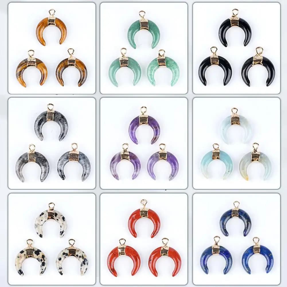 Gioielli in Pietra Naturale Fai-da-Te, Ciondolo a Corno Placcato Oro, Charm in Giada Imitata, Collana, Bracciale, Orecchini per Creazione di Gioielli