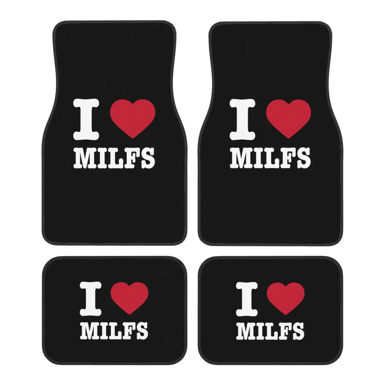 I Love Milfs Stampa testo 4 pezzi Tappetini per auto in velluto di cristallo Set di quattro tappetini per auto anti-fouling Tappeto antiscivolo Tappetino per auto