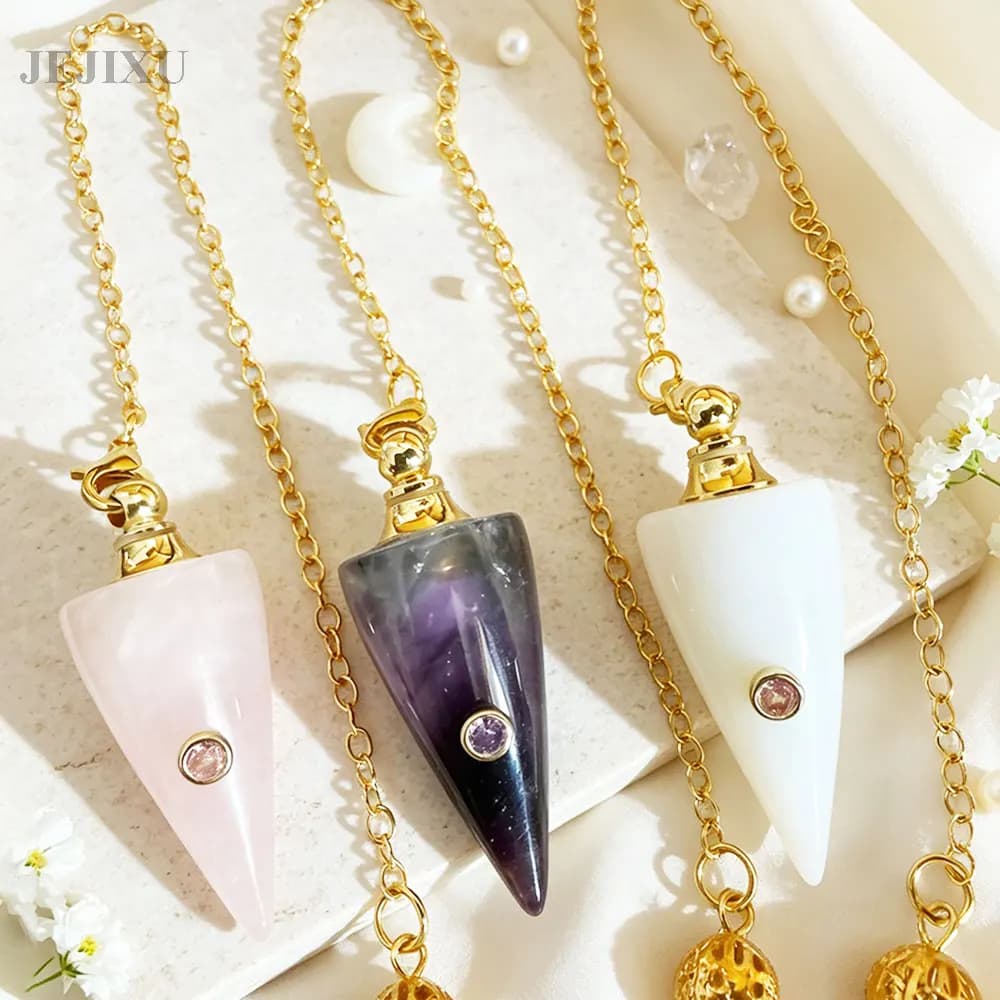 Cone Natural Crystals Pendulums for Divination Dowsing Natural Gem Stone Pendant Amethysts Clear Quartz Spiritual Pendulos X477