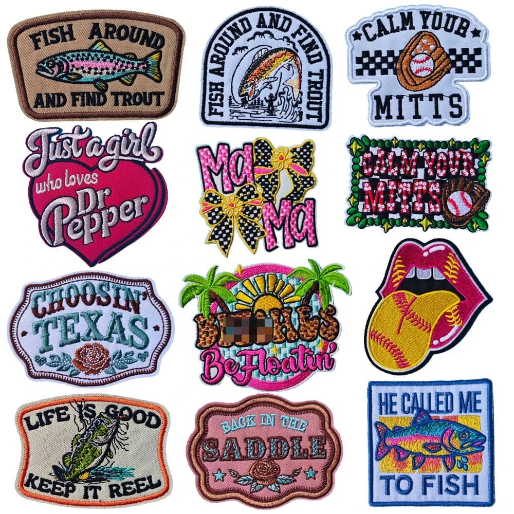 Summer Embroidered Patch Fishing Iron On Patch for Clothing Bags Hats Phones Decoration DIY Applique Repair Patch