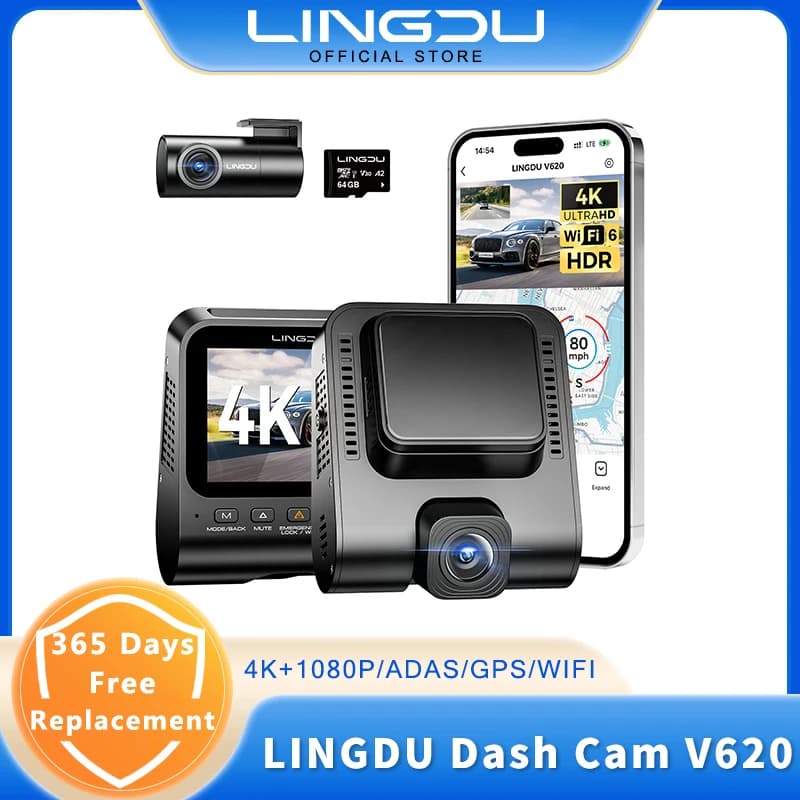 LINGDU ADAS Dash Cam V620 4K WiFi front and rear Car camera GPS motion detection Parking mode Updated time reproduction 1080P