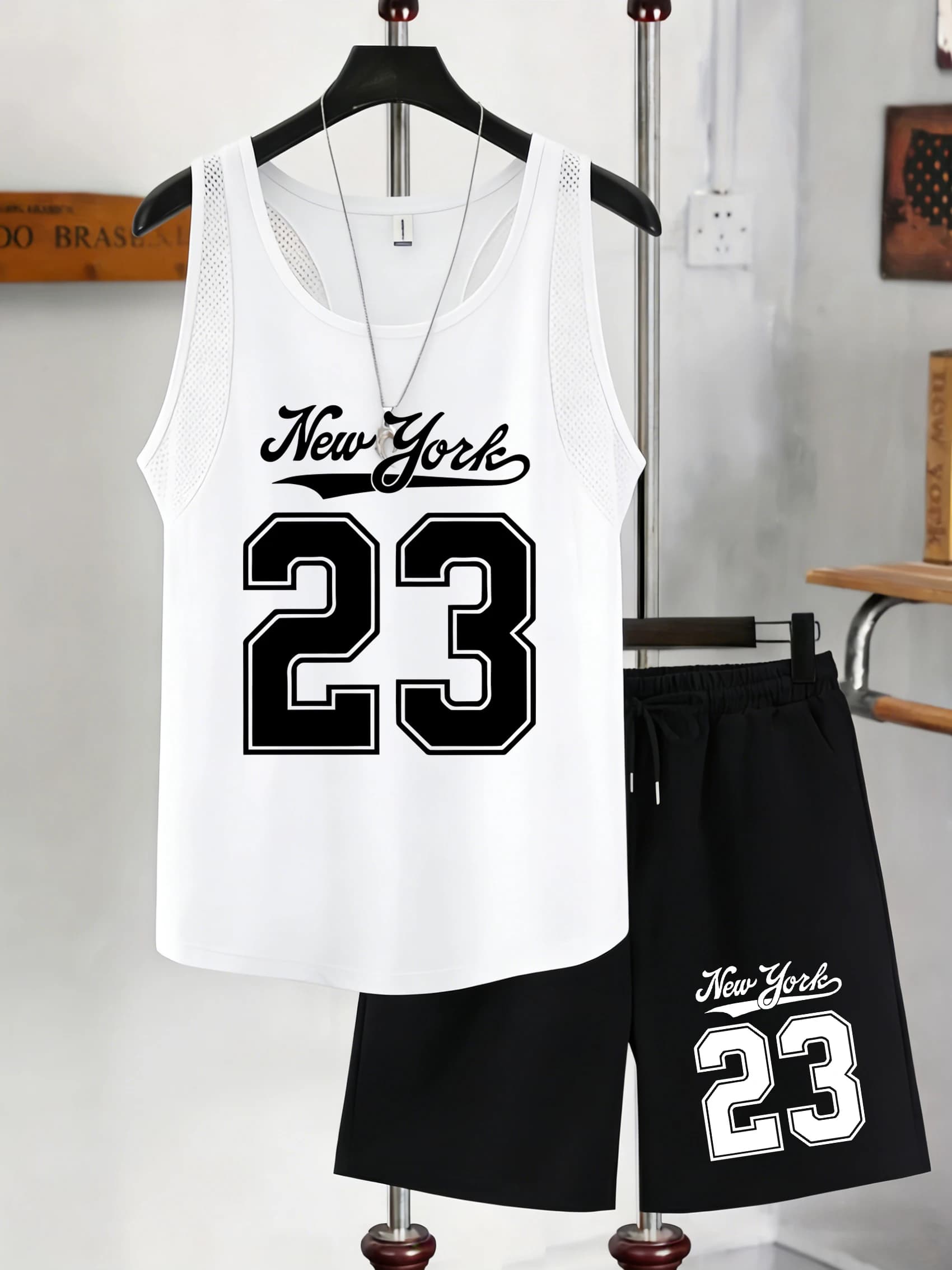 New York Number 23 Print Men Reticular Vest Suit Summer Cool Fashion Shorts O-Neck Sport Vests Abbigliamento comodo unisex