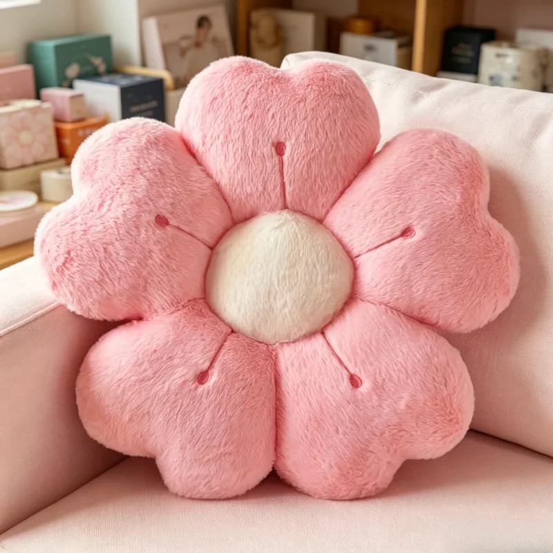 Soft Plush Daisy Flower Throw Pillow, Cozy Decorative Cushion for Bed & Sofa, White/Pink Adorable Floral Design