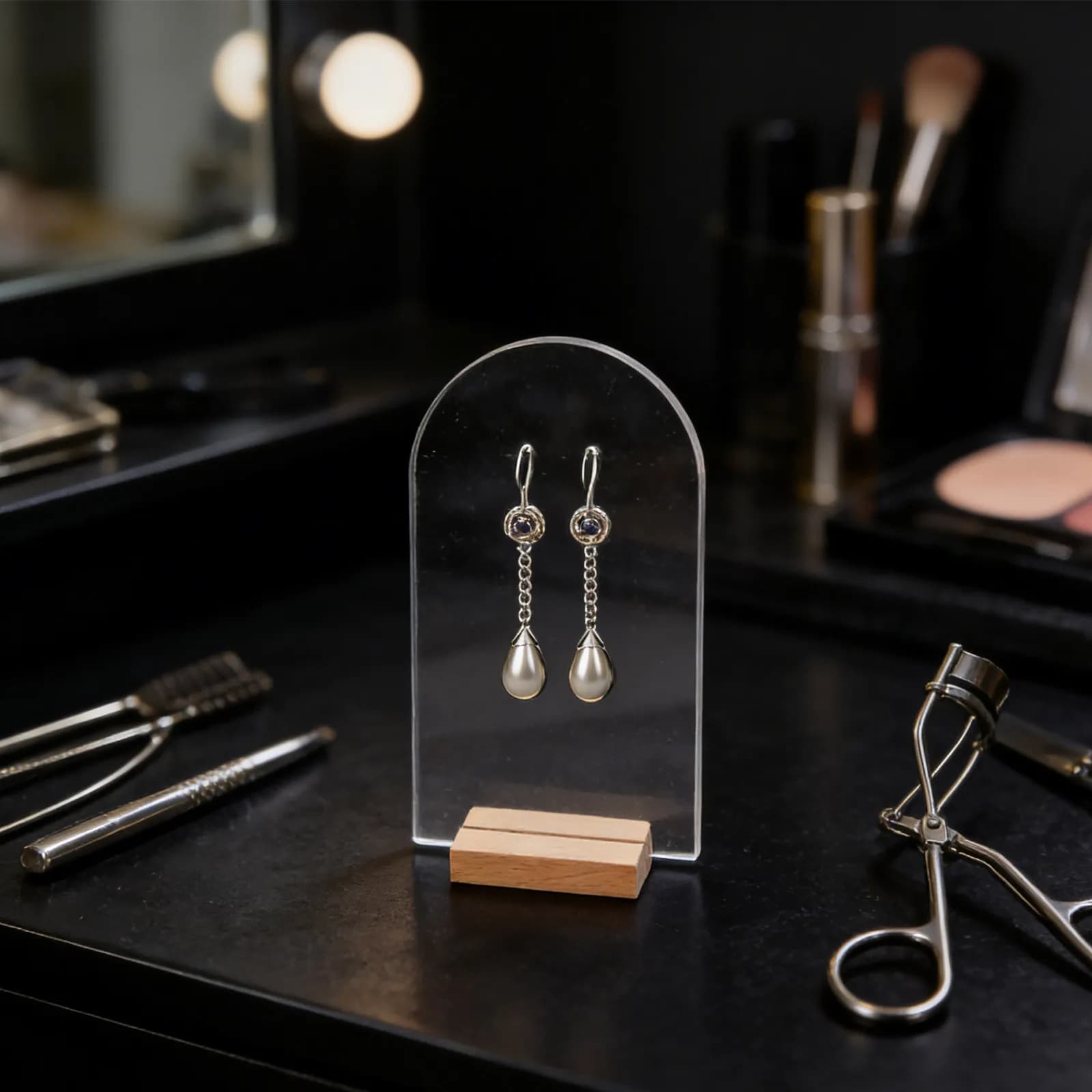 Set of 1 Wooden and Acrylic Earring Display, Robusto Support for Sale of Delicate Earrings, Elegant Desk Organizer