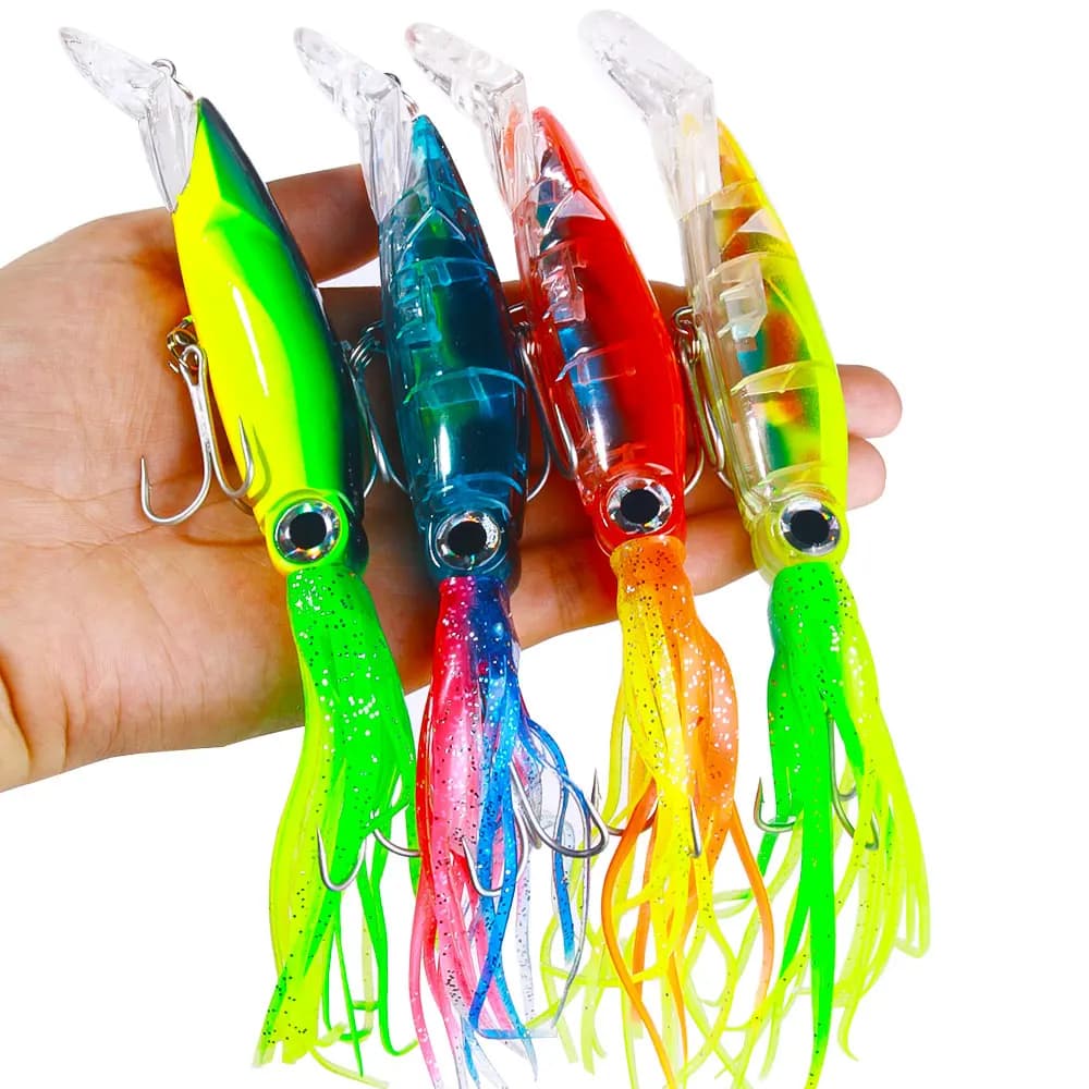 6 esche artificiali rigide da pesca, 40g, 6 colori, a forma di calamaro/ottopoco, con amo in acciaio ad alto tenore di carbonio, per tonno e pesca in mare