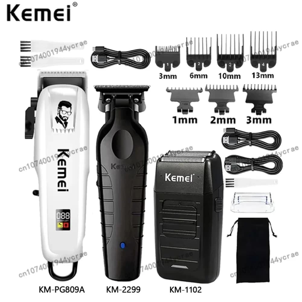 Professional Electric Haircut Kemei Km-2299 Km-PG809A Km-1102, Trimmer USB Rechargeable for Men