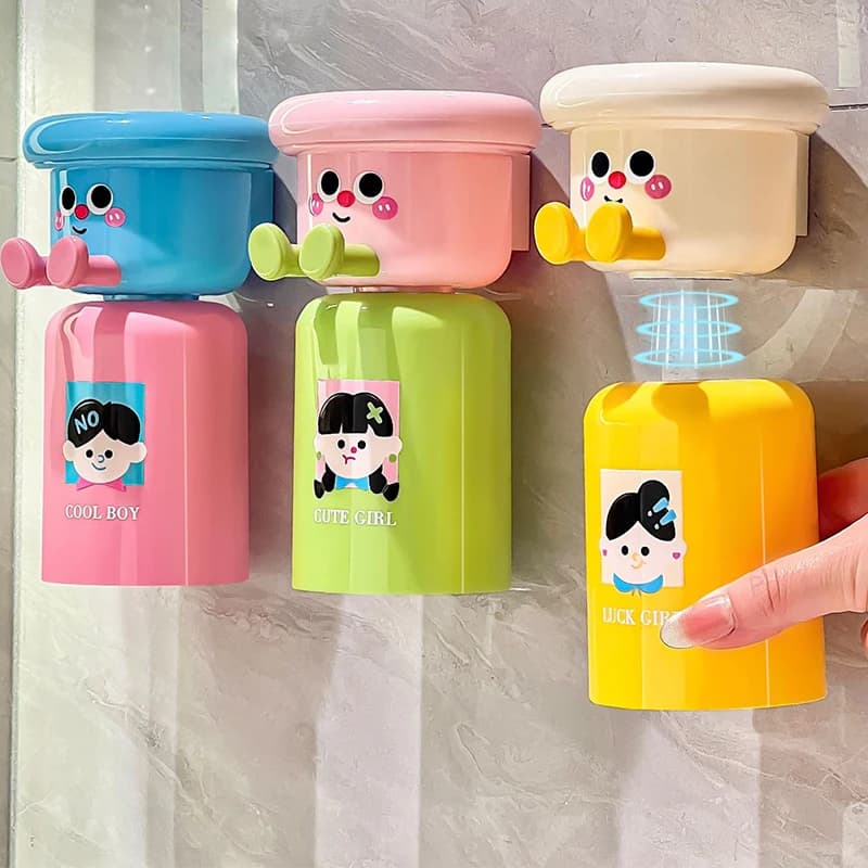 Porta spazzolini creativi per bambini carini, portaoggetti per uso domestico senza punzonatura con tazze per pettine per dentifricio, tazza per gargarismi 2 in 1