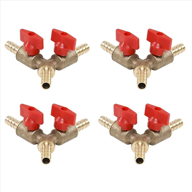 A76K 4 pieces 3-way interception ball valve/valve valve fitting fuel gas hose 8 mm type Y brass ball valve for garden tool