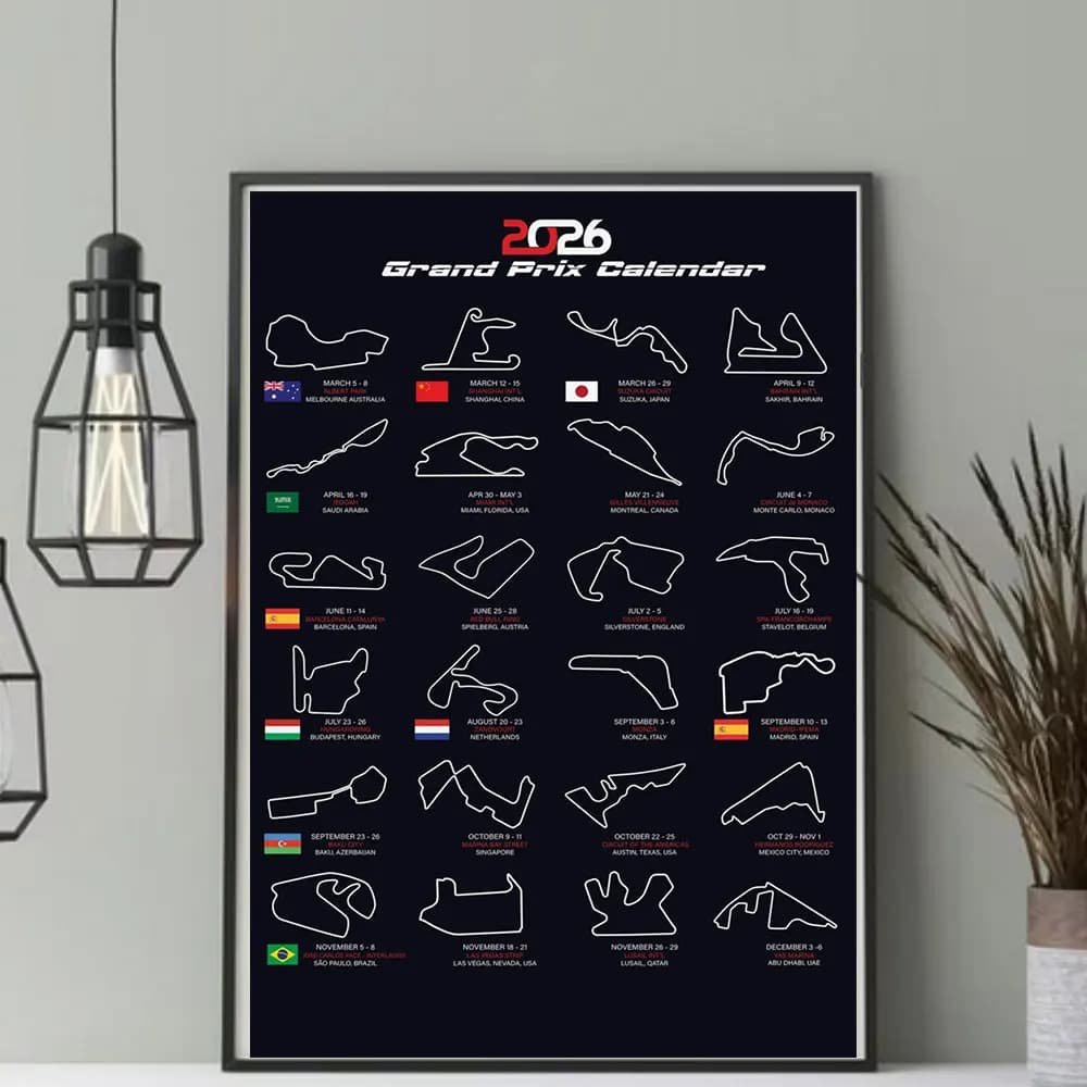 2026 Season Formula Grand Prix Calendar Poster And Print Racing Championship Canvas Painting Sports Car Wall Art Home Decor Gift