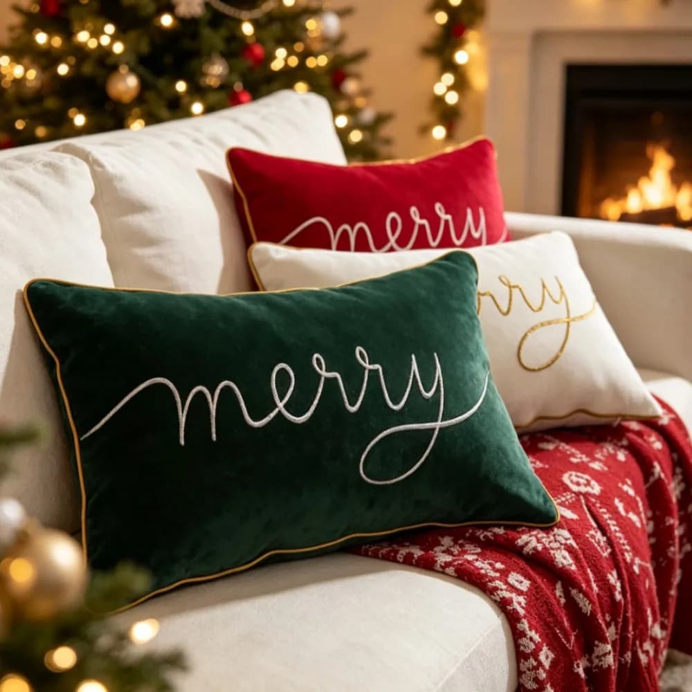 30x50cm Merry Christmas Green Pillow Case Winter Holiday Xmas Decorative Lumbar Cushion Cover for Sofa Couch Bedroom Living Room