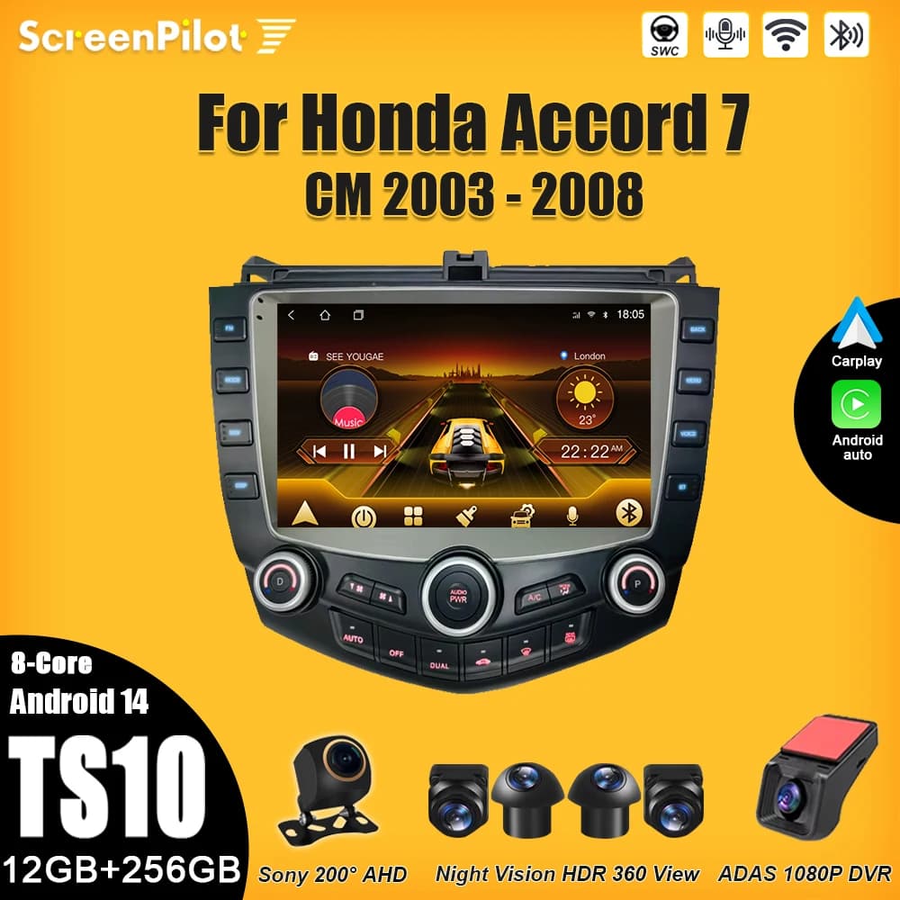 Autoradio for Honda Accord 7 CM 2003 - 2008 Multimedia video player GPS navigation 8 Core Touch Screen Wifi 4G Mirror Link RDS