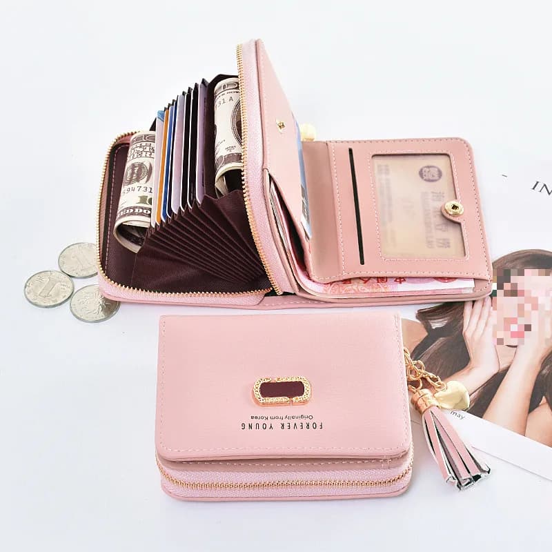 Women's Short Wallet, Student Style, Korean Version, Cute Foldable Coin Purse, New Fresh Style Card Wallet All-in-One
