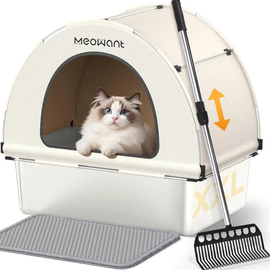 Lettiera per gatti in acciaio inossidabile 2025 Nuova lettiera in metallo extra large aggiornata con paletta estensibile con copertura in tessuto di bue su un lato alto