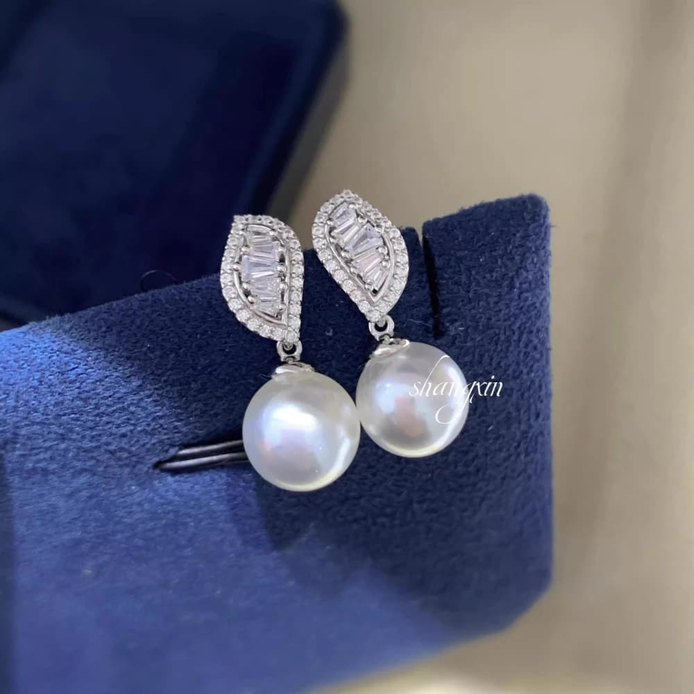 MeiBaPJ Fashionable Pendant Earrings with 9 mm natural round beads 925 silver wedding jewelry for women