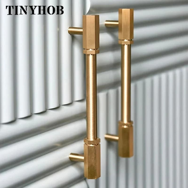 Oro In Ottone Esagonale Manopole Maniglia Dell'armadio Dresser Manopole Cassetto T bar Tira Ferramenta per mobili Da Cucina