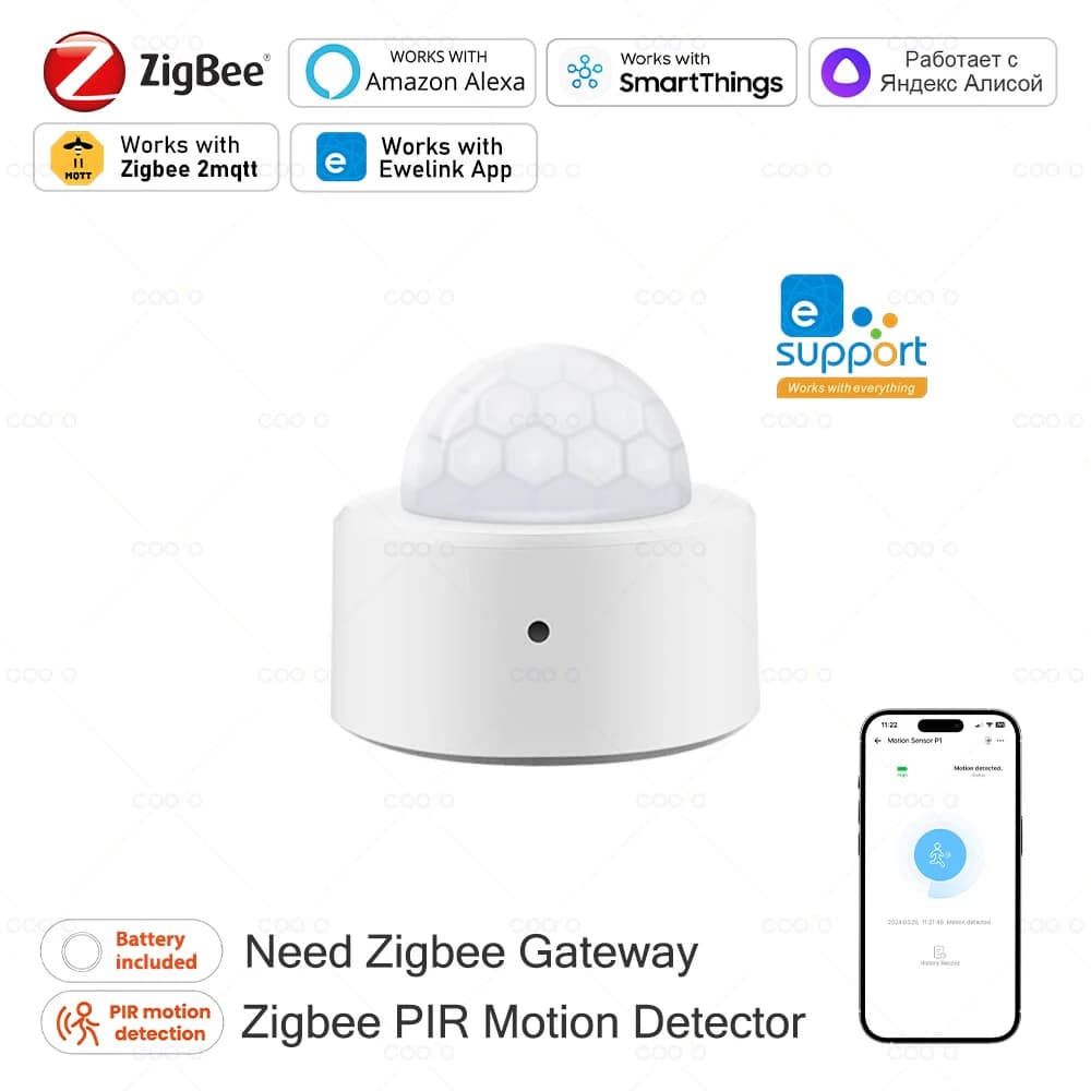 Zigbee Mini PIR Sensore di movimento Rivelatore a infrarossi di movimento umano Allarme di sicurezza Funziona con Alexa Google Home Zigbee2MQTT Hai bisogno di gateway