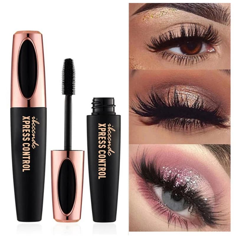 Mascara Nero 4D Volumizzante e Allungante, Incurvante, Impermeabile, con Spazzolina per Extension Ciglia, Trucco di Bellezza a Lunga Duration