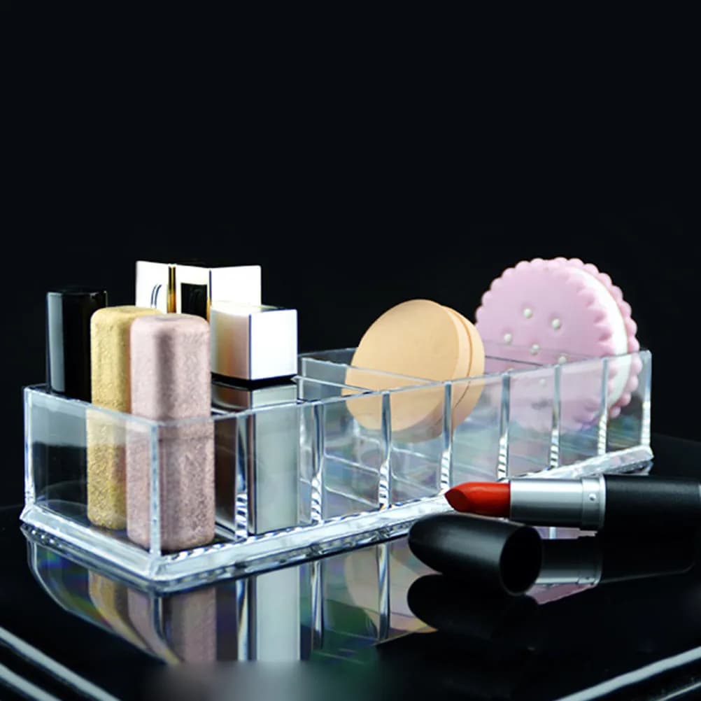 Clear Acrylic Makeup Organiser 8 Grids Rectangular Storage Box Desktop Display Case for Lipstick Mascara Foundation