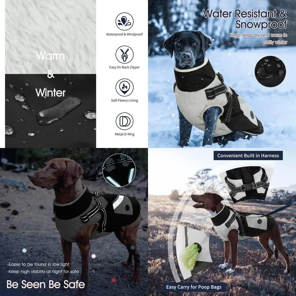Cappotto per Cani Grande 4XL Impermeabile Riflettente con Imbracatura Integrata, Ideale per Razze Giganti in Clima Freddo, Nero