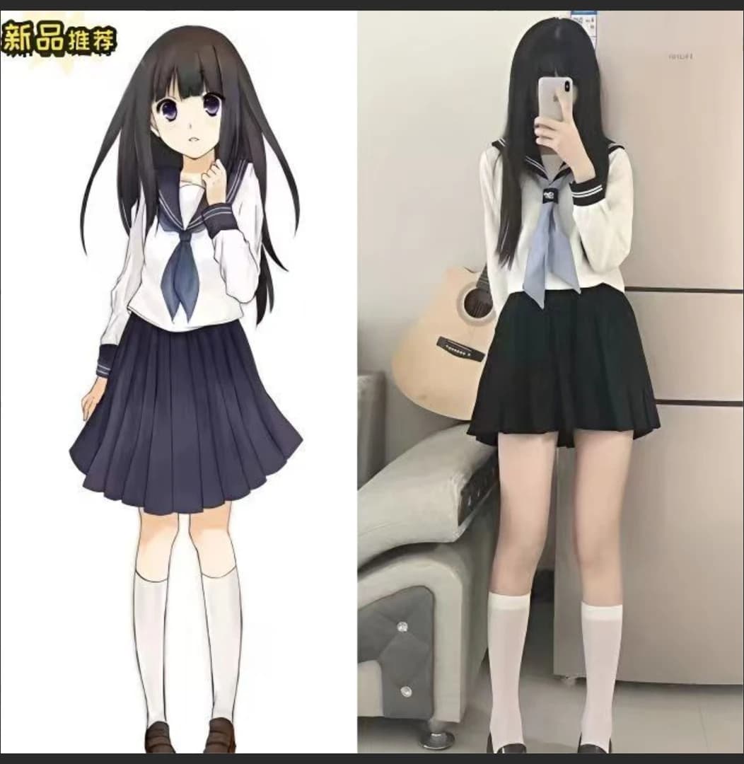 Hyouka Eru Chitanda Cosplay Dress, Japanese slim tuition uniforms set in sailor style for soft girl