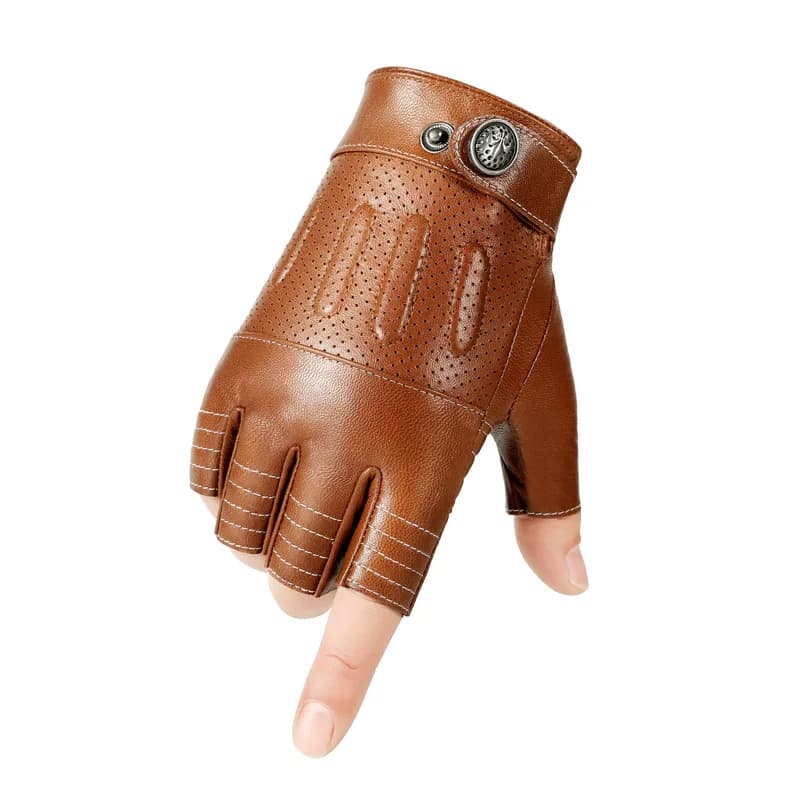 Guanti antiscivolo mezze dita in vera pelle da uomo Guanti da guida per moto da equitazione in pelle naturale maschile R1759