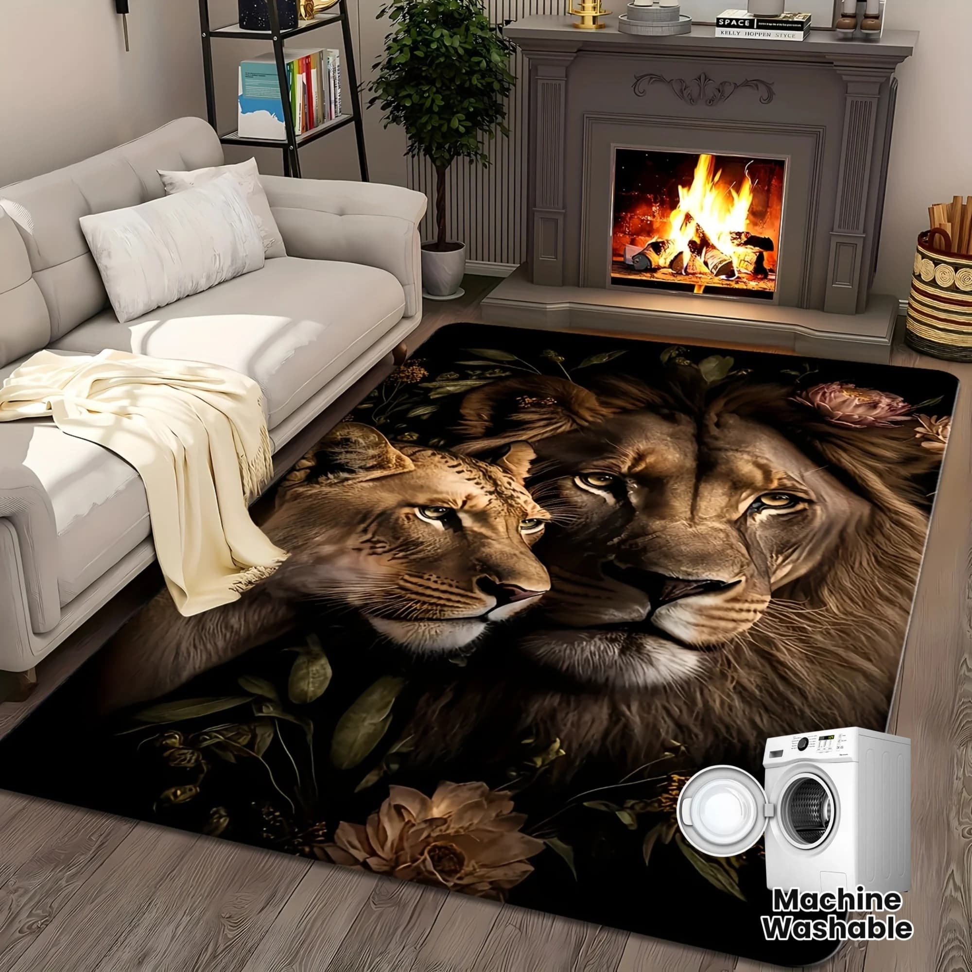Majestic Lion Creative Area Rug - Artistic Animal Pattern Floor Mat for Living Room, Bedroom, Home Office, Non-Slip Carpet