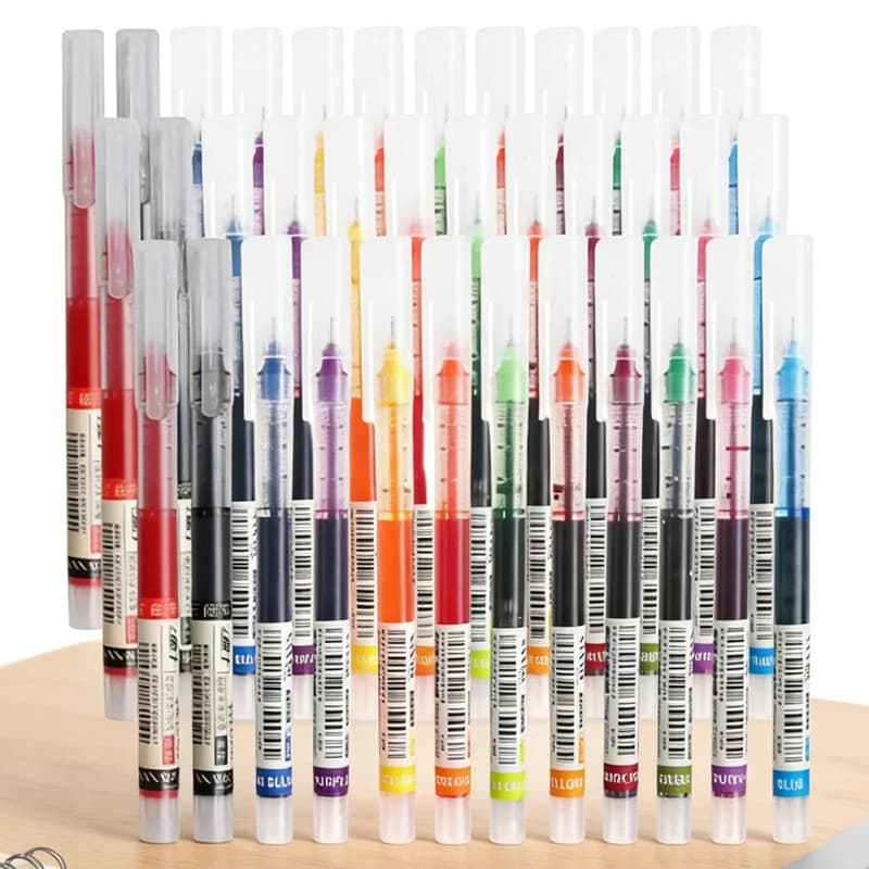 Set di 10-100 Penne Gel a Inchiostro Liquido, 12 Colori, Punta 0.5mm, Nero e Blu, per Scuola e Ufficio