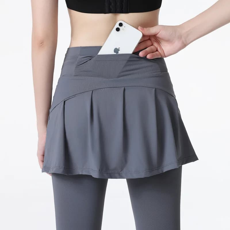 Leggings sportivi in due pezzi finti di grandi dimensioni Leggings fitness da corsa a vita alta da donna Collant da yoga da corsa per palestra
