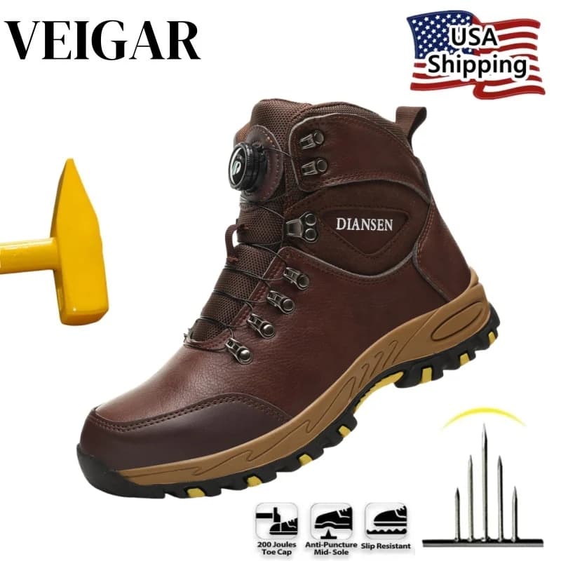 Stivali da lavoro con punta in acciaio di alta qualità Scarpe antinfortunistiche anti-sfondamento anti-perforazione da uomo Stivali marroni da trekking antiscivolo per esterni